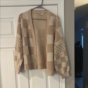 SO Tan and Cream Patchwork Cardigan with Balloon Sleeves